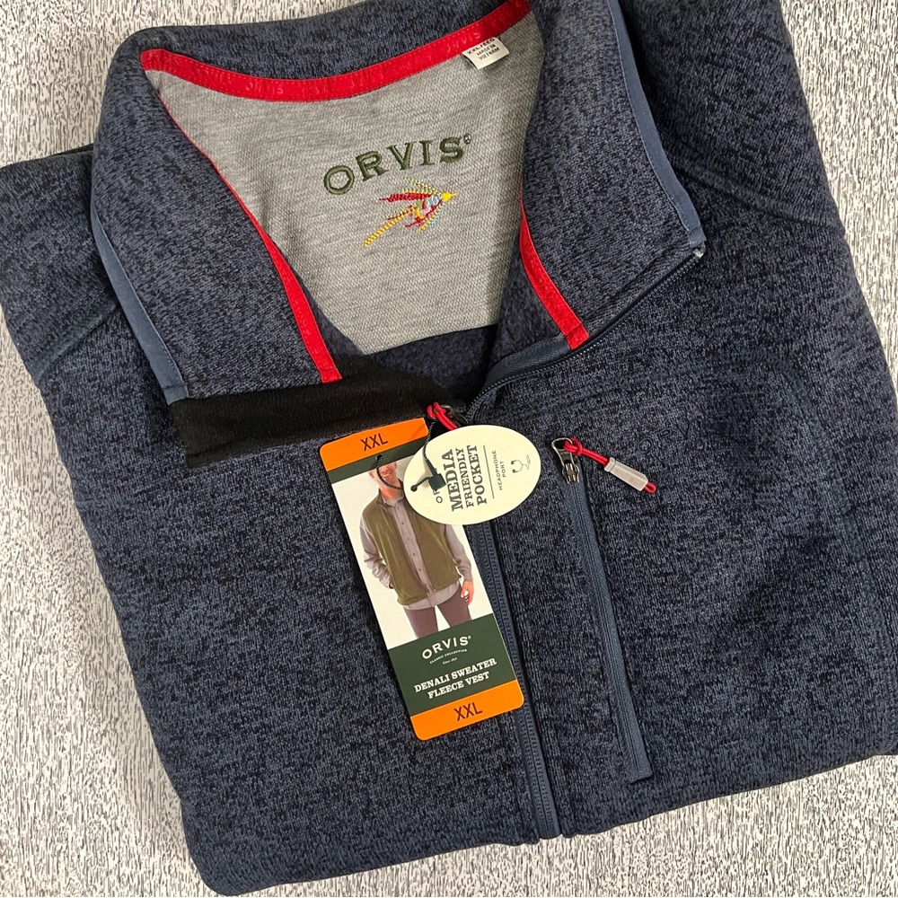 Men’s XXL Orvis Vest, NWT, Lightweight, Zip Up, Fishing, Fleece, Denali Sweater